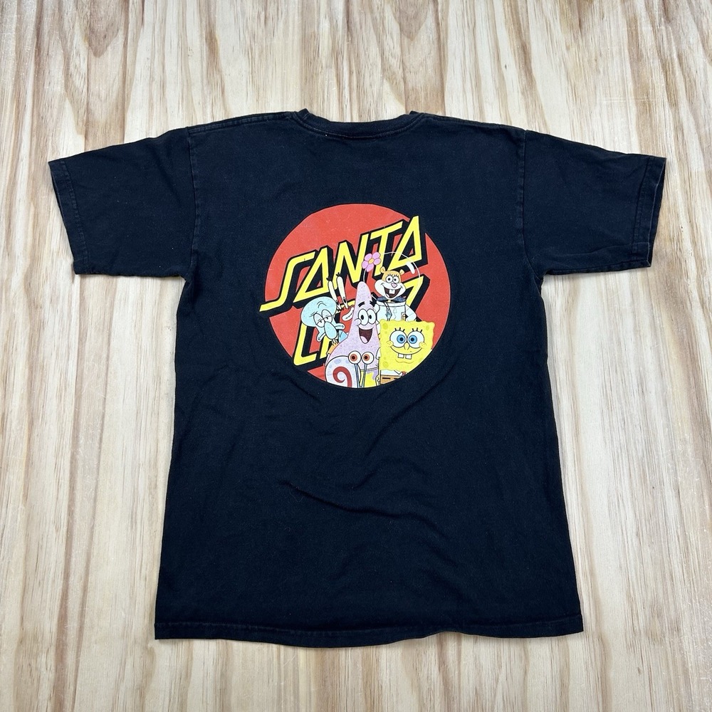 Y2K SpongeBob Santa Cruz Skateboards T-Shirt Small Black Graphic Skate Tee